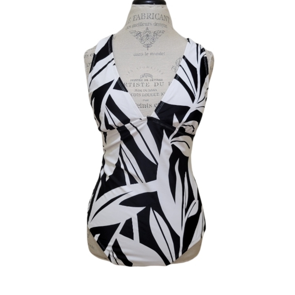 Kona Sol Womens Lace Up Back One Piece Banana Leaf Swimsuit Size L